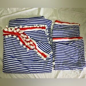 Serena & Lily blue stripe tassel full queen quilt + 2 pillow blanket bedspread